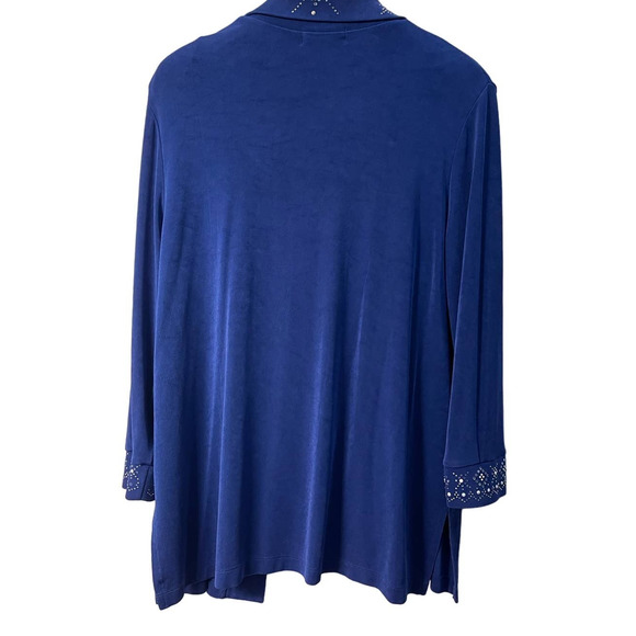 DRAPER'S & DAMON'S Size PL Blue Open Jacket Slinky Knit Travel Embellished - Picture 2 of 9